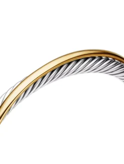 Crossover Two Row Cuff Bracelet In Sterling Silver With 18k Yellow Gold, 5mm