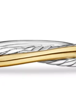 Crossover Two Row Cuff Bracelet In Sterling Silver With 18k Yellow Gold, 5mm