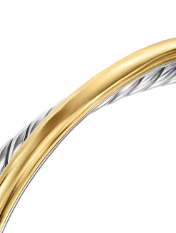 Crossover Two Row Cuff Bracelet In Sterling Silver With 14k Yellow Gold, 11mm