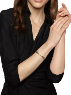 Crossover Two Row Cuff Bracelet In Sterling Silver With 14k Yellow Gold, 11mm