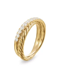 Crossover Two Row Ring In 18k Yellow Gold With Diamonds, 5mm