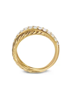 Crossover Two Row Ring In 18k Yellow Gold With Diamonds, 5mm