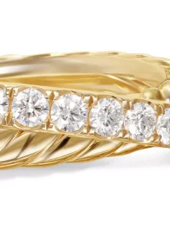 Crossover Two Row Ring In 18k Yellow Gold With Diamonds, 5mm