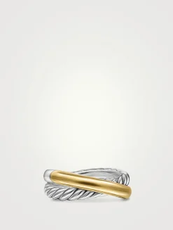 Crossover Two Row Ring In Sterling Silver With 14k Yellow Gold, 7.5mm