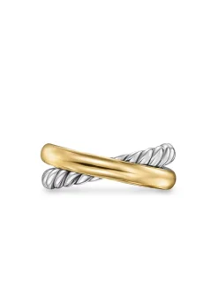Crossover Two Row Ring In Sterling Silver With 14k Yellow Gold, 7.5mm