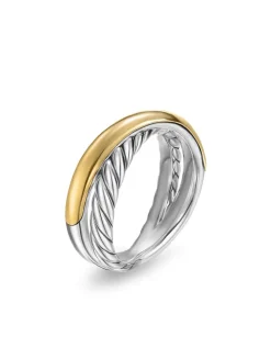 Crossover Two Row Ring In Sterling Silver With 14k Yellow Gold, 7.5mm