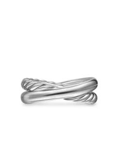 Crossover Two Row Ring In Sterling Silver With 14k Yellow Gold, 7.5mm