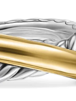 Crossover Two Row Ring In Sterling Silver With 14k Yellow Gold, 7.5mm