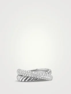 Crossover Two Row Ring In Sterling Silver With Diamonds, 7.5mm