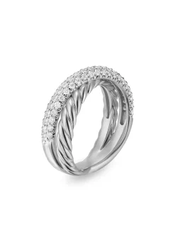 Crossover Two Row Ring In Sterling Silver With Diamonds, 7.5mm