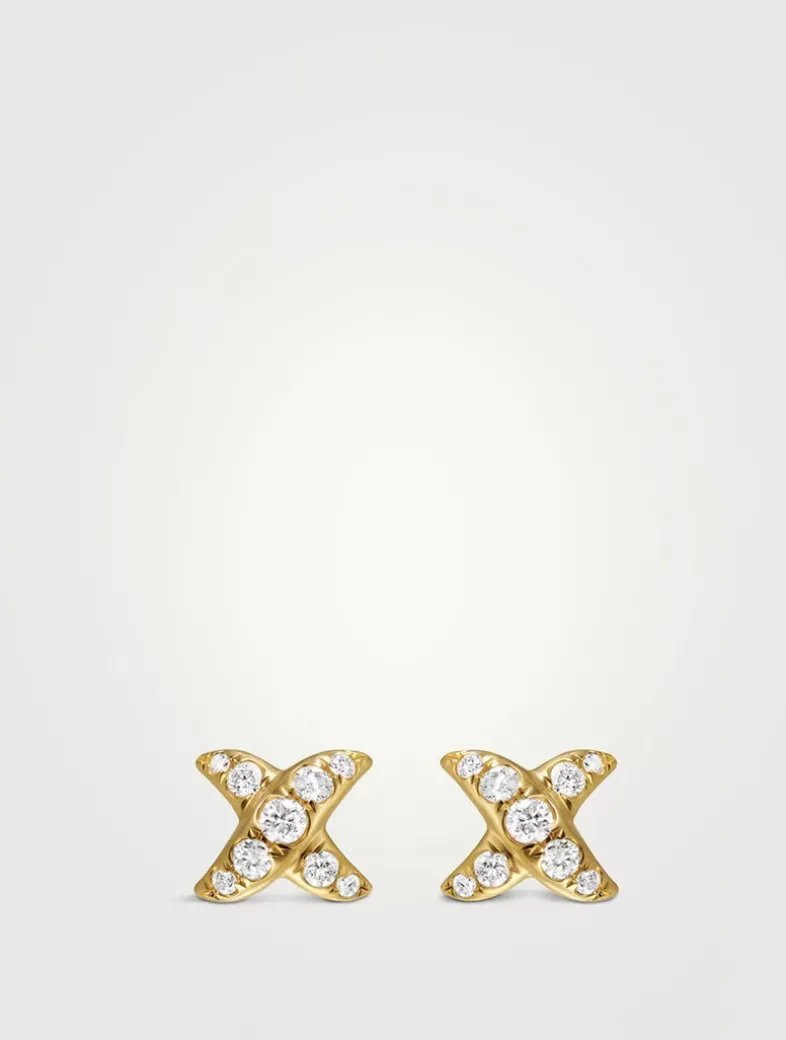 Crossover X Stud Earrings In 18k Yellow Gold With Diamonds, 6mm