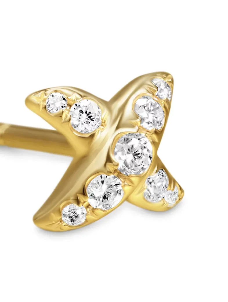 Crossover X Stud Earrings In 18k Yellow Gold With Diamonds, 6mm