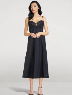 Crush Corset Denim Midi Dress