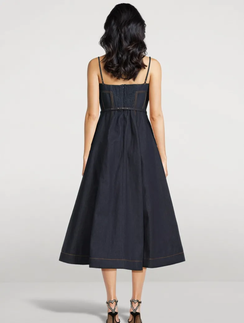 Crush Corset Denim Midi Dress