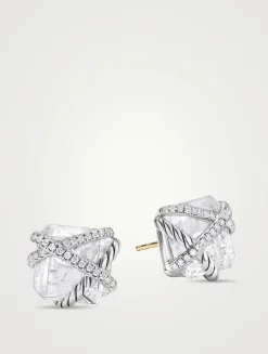 Crystal Cable Wrap Stud Earrings In Sterling Silver With Pavé Diamonds
