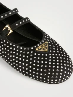 Crystal Suede Mary Jane Ballet Flats