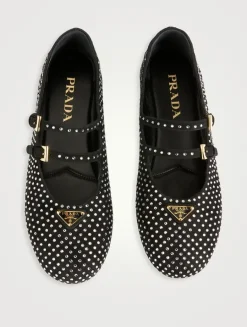 Crystal Suede Mary Jane Ballet Flats