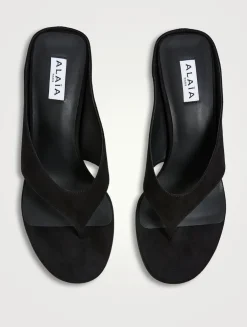 Cube Suede Wedge Thong Mules