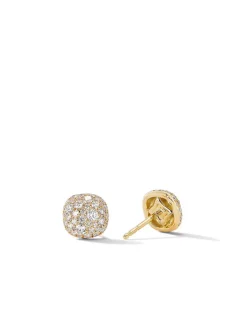 Cushion Stud Earrings In 18k Yellow Gold With Pavé Diamonds