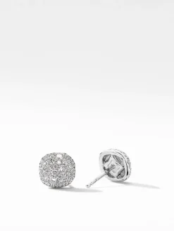 Cushion Stud Earrings In 18k White Gold With Pavé Black Diamonds