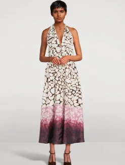 Deana Mixed-Print Poplin Halter Dress