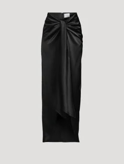 DeLovie Twist-Front Satin Maxi Skirt