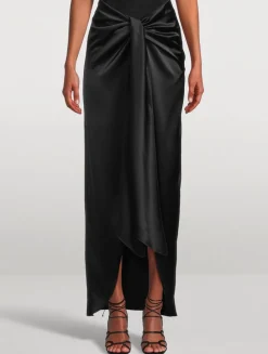 DeLovie Twist-Front Satin Maxi Skirt