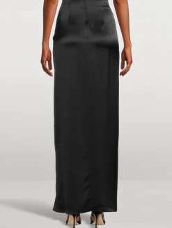 DeLovie Twist-Front Satin Maxi Skirt