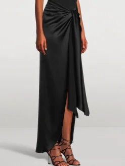 DeLovie Twist-Front Satin Maxi Skirt