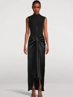 DeLovie Twist-Front Satin Maxi Skirt