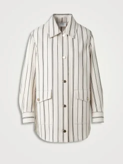 Denim Shirt Jacket In Stripe Print