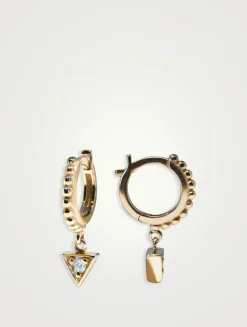 Dew Drop Cléo Gold Huggie Triangle Drop Earrings With Diamonds