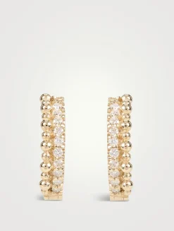 Dew Drop 14K Gold Double Huggie Hoop Earrings With Pavé Diamonds