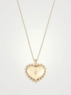 Dew Drop 14K Gold Mini Heart Locket Necklace With Diamond