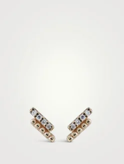 Dew Drop 14K Gold Pavé Bar Stud Earrings With Diamonds