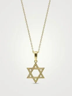 Dew Drop 14K Gold Star of David Charm Necklace