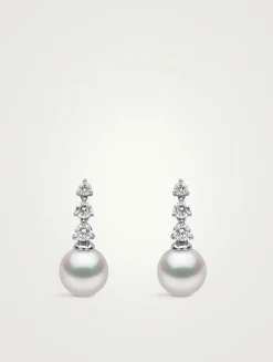 Diamond Classic 18K White Gold Akoya Pearl Diamond Drop Earrings