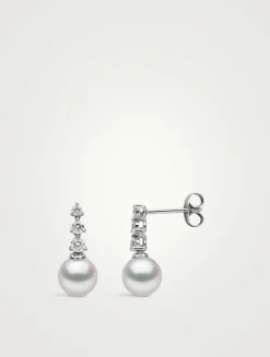 Diamond Classic 18K White Gold Akoya Pearl Diamond Drop Earrings
