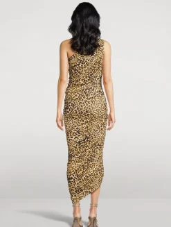 Diana One-Shoulder Midi Dress In Cheetah Print