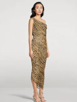 Diana One-Shoulder Midi Dress In Cheetah Print