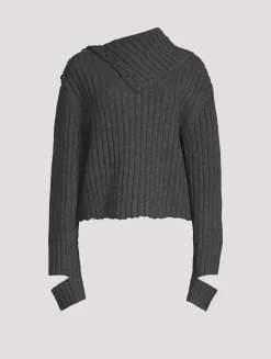 Distressed Rib-Knit Turtleneck