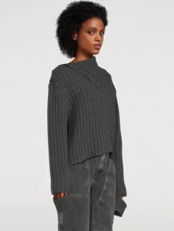 Distressed Rib-Knit Turtleneck