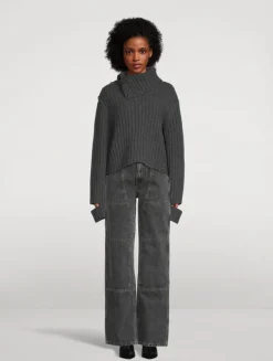 Distressed Rib-Knit Turtleneck