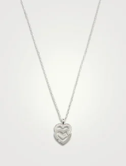 Double Cœurs 18K White Gold R10 Necklace With Half Pavé Diamonds