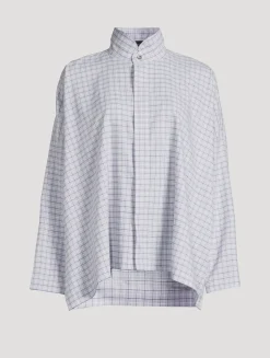 Double Stand Collar Shirt In Plaid Print