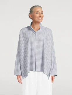 Double Stand Collar Shirt In Plaid Print