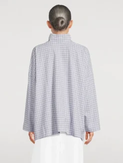 Double Stand Collar Shirt In Plaid Print