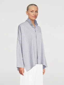 Double Stand Collar Shirt In Plaid Print