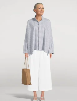 Double Stand Collar Shirt In Plaid Print