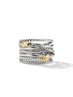 Double X Crossover Ring In Sterling Silver With 18k Yellow Gold